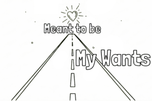 Illustration of a road leading from "My Wants" toward a shining heart labeled "Meant to be," representing the YASIGE journey toward spiritual alignment and discovering God's purpose.